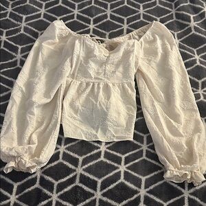 Ivory Floral Embroidered Puff Sleeve Crop Top